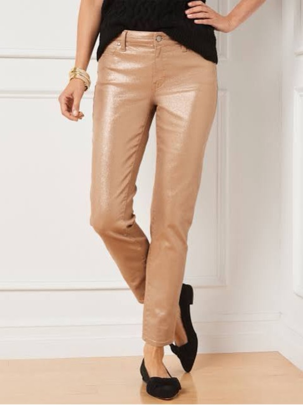 NWT Talbots Gold Metallic Slim Ankle Jeans  size 14